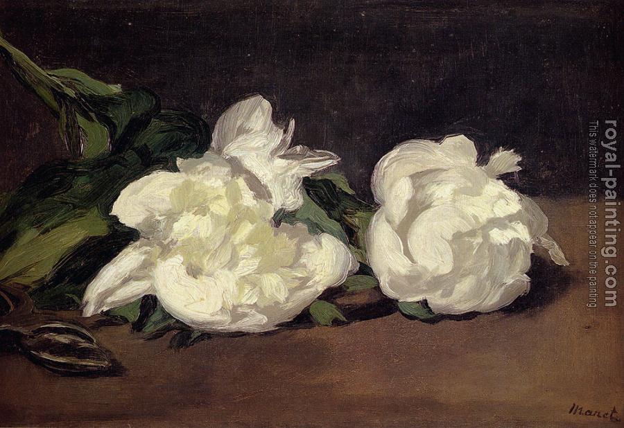 Edouard Manet : Branch Of White Peonies With Pruning Shears